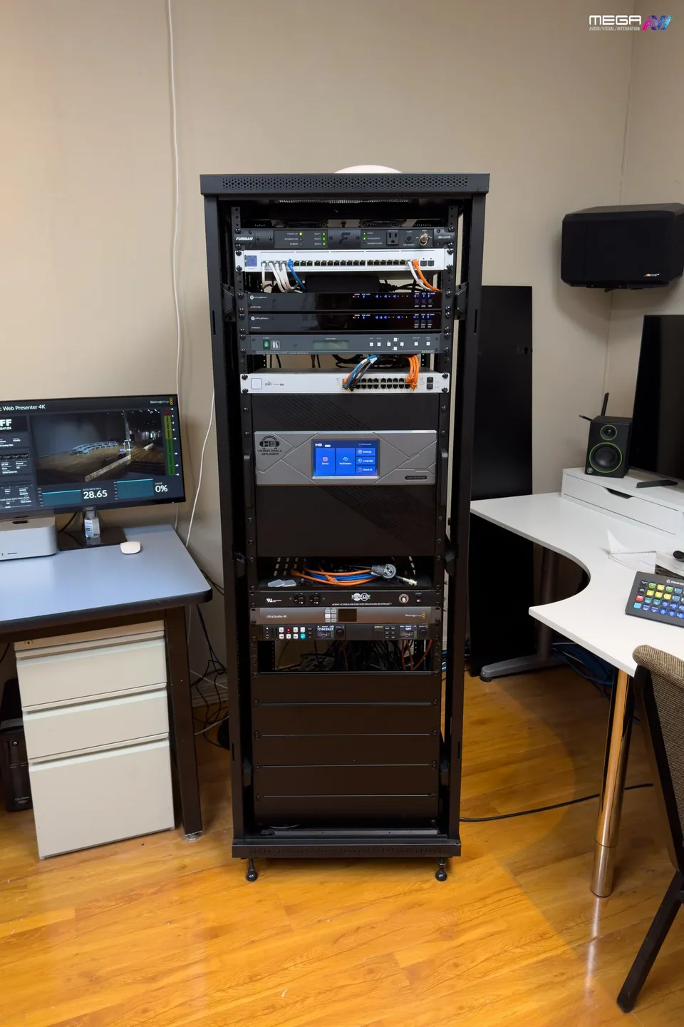 Integrated AV equipment rack at Semihan Church